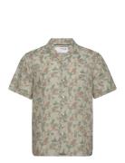 Slhrelax-Geo-Linen Shirt Ss Aop B Tops Shirts Short-sleeved Khaki Green Selected Homme