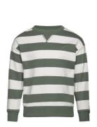 Striped Cotton-Blend Sweatshirt Tops Sweatshirts & Hoodies Sweatshirts Green Mango