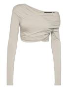 Viscose Jersey Stretch Cropped Long Sleeve Top Tops Blouses Long-sleeved Beige HAN Kjøbenhavn