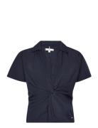 Solid Poplin Twist Top Ss Tops Blouses Short-sleeved Navy Tommy Hilfiger