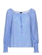 Charlotte Printed Blouse Tops Blouses Long-sleeved Blue Lexington Clothing