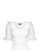 Rosana Cotton Mix Organza Top Tops T-shirts & Tops Short-sleeved White French Connection