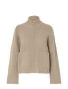 Slfsia Ras Ls Knit Zipper Cardigan Noos Tops Knitwear Cardigans Beige Selected Femme