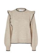 Slfalva Frills Ls Knit O-Neck Tops Knitwear Jumpers Beige Selected Femme