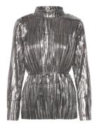 Slfnaline Ls High Neck Plisse Top Tops Blouses Long-sleeved Silver Selected Femme