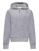 Diamante Velour Zip Thru Hoodie Tops Sweatshirts & Hoodies Hoodies Grey Juicy Couture