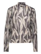 Mschjaniella Illenora Top Aop Tops Blouses Long-sleeved Black MSCH Copenhagen