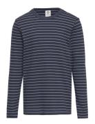 Stripe Rib L/S T Tops T-shirts Long-sleeved T-Skjorte Navy Müsli By Green Cotton