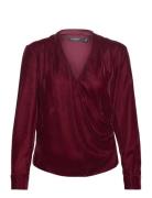 Pleated Velvet Surplice Blouse Tops Blouses Long-sleeved Red Lauren Ralph Lauren