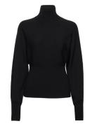 Rib Knit Dolman Waisted Sweater Tops Knitwear Turtleneck Black Calvin Klein