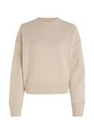 Cashmere Blend Crewneck Sweater Tops Knitwear Jumpers Beige Calvin Klein