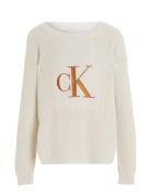 Bronze Monogram Slit Sweater Tops Knitwear Pullovers Cream Calvin Klein