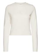 Monogram Waffle Long Sleeve Tops T-shirts & Tops Long-sleeved Cream Calvin Klein Jeans