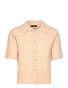 Short-Sleeved Cardigan With Shirt Collar Tops Knitwear Cardigans Beige Mango