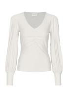 Rifagz V-Neck Blouse Tops Blouses Long-sleeved White Gestuz