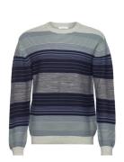 Loose Striped Multicolored Crew Nec Tops Knitwear Round Necks Blue Knowledge Cotton Apparel