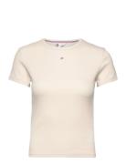 Tjw Slim Essential Rib Ss Ext Tops T-shirts & Tops Short-sleeved Beige Tommy Jeans