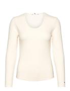 Slim 5X2 Rib Scoop-Nk Ls Tops T-shirts & Tops Long-sleeved Cream Tommy Hilfiger