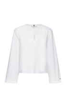 Cotton Solid V-Neck Blouse Tops Blouses Long-sleeved White Tommy Hilfiger