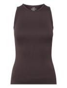 Women Seamless Tank Top "Rib" Sport T-shirts & Tops Sleeveless Brown ZEBDIA