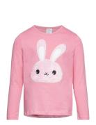 Top L S Rabbit Pile Applique Tops T-shirts Long-sleeved T-Skjorte Pink Lindex