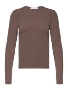 Round-Neck Knitted T-Shirt Tops T-shirts & Tops Long-sleeved Brown Mango