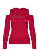 Ls Cold Shldr Guess Logo Swtr Tops T-shirts & Tops Long-sleeved Red GUESS Jeans