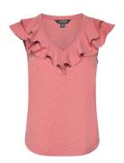 Ruffle-Trim Slub Jersey Sleeveless Tee Tops T-shirts & Tops Sleeveless Pink Lauren Ralph Lauren