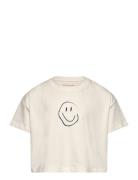 Cropped Printed T-Shirt Tops T-Kortærmet Skjorte White Tom Tailor