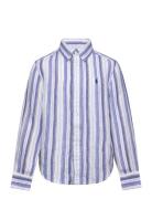 Plaid Linen Shirt Tops Shirts Long-sleeved Shirts Blue Ralph Lauren Kids