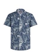 W-Diffused Foliage Prt Shirt S/S Tops Shirts Short-sleeved Navy Tommy Hilfiger