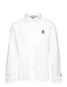 Monogram Stretch Pique Shirt L/S Tops Shirts Long-sleeved Shirts White Tommy Hilfiger