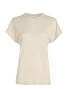 Linen Blend C-Nk Top Ss Tops T-shirts & Tops Short-sleeved Beige Calvin Klein