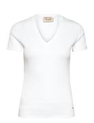 Mmnicole V-Ss Rib Tee Tops T-shirts & Tops Short-sleeved White MOS MOSH