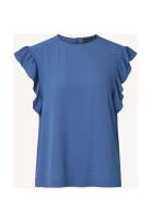 Joelle Viscose Dobby Blouse Tops Blouses Short-sleeved Blue Lexington Clothing