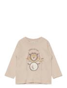 Cotton Printed T-Shirt Tops T-shirts Long-sleeved T-Skjorte Beige Mango