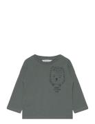 Printed Long Sleeve T-Shirt Tops T-shirts Long-sleeved T-Skjorte Green Mango