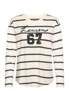 Sequined-Logo Jersey Long-Sleeve Tee Tops T-shirts & Tops Long-sleeved Cream Lauren Ralph Lauren