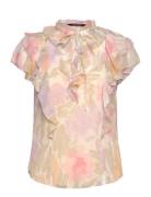 Floral Ruffle-Trim Georgette Blouse Tops Blouses Short-sleeved Pink Lauren Ralph Lauren