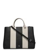 Striped Leather Large Hanna Satchel Bags Top Handle Bags Black Lauren Ralph Lauren
