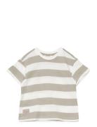 Striped T-Shirt With Drawing Tops T-Kortærmet Skjorte Beige Mango