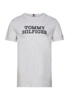 Tommy Hilfiger Logo Tee S/S Tops T-Kortærmet Skjorte Grey Tommy Hilfiger