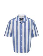 Onstes Rlx Ctn Slub Stripe Ss Shirt Tops Shirts Short-sleeved Blue ONLY & SONS