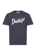 Ace Script & Badge T-Shirt Tops T-Kortærmet Skjorte Navy Double A By Wood Wood