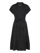 Belted Cotton-Blend Tiered Dress Knælang Kjole Black Lauren Ralph Lauren