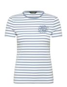 Striped Stretch Cotton Crewneck Tee Tops T-shirts & Tops Short-sleeved Blue Lauren Ralph Lauren