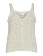 Vietti S/L V-Neck Pointelle Knit Singlet Tops T-shirts & Tops Sleeveless Cream Vila