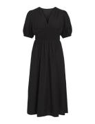 Vikansa 2/4 V-Neck Midi Smock Dress/Ka Knælang Kjole Black Vila