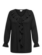 Carclarisa Life V-Neck Frill L/S Top Jrs Tops Blouses Long-sleeved Black ONLY Carmakoma