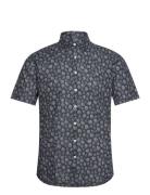 Leaf Printed Shirt S/S Tops Shirts Short-sleeved Navy Lindbergh